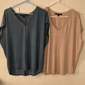 White House Black Market Blue and Beige V-Neck Tees